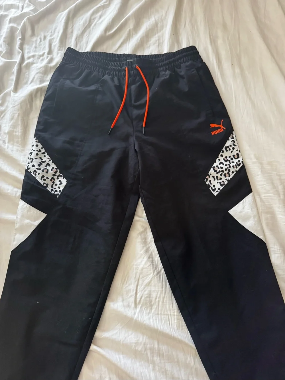 Puma Black Joggers with Bright Orange Drawstring